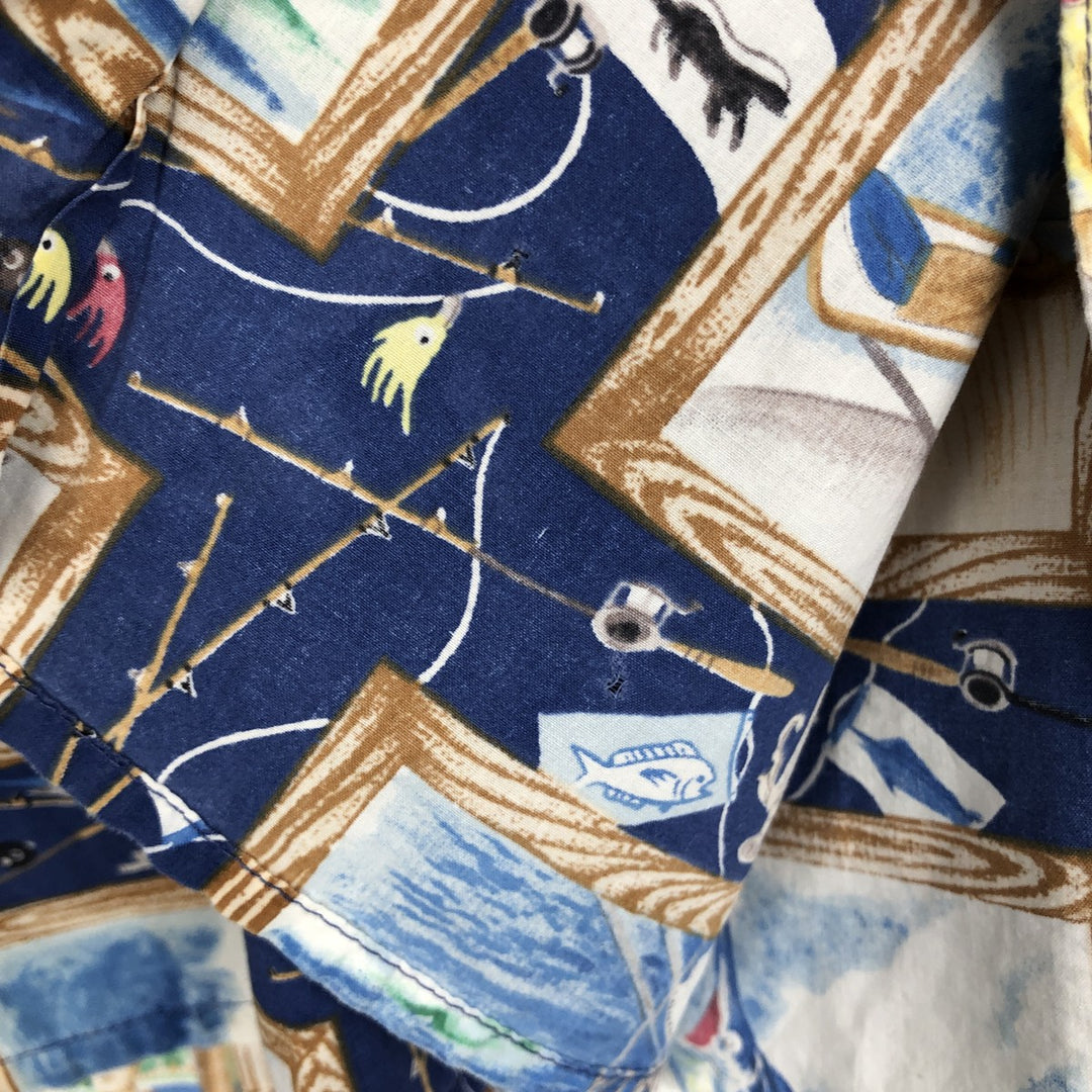 80s-90'S Reyn Spooner Diamond Head Tag All-Over Print Aloha Shirt, Boxy Shirt, Men's XXL Equivalent, Vintage cotton blue type Vintage Second Hand