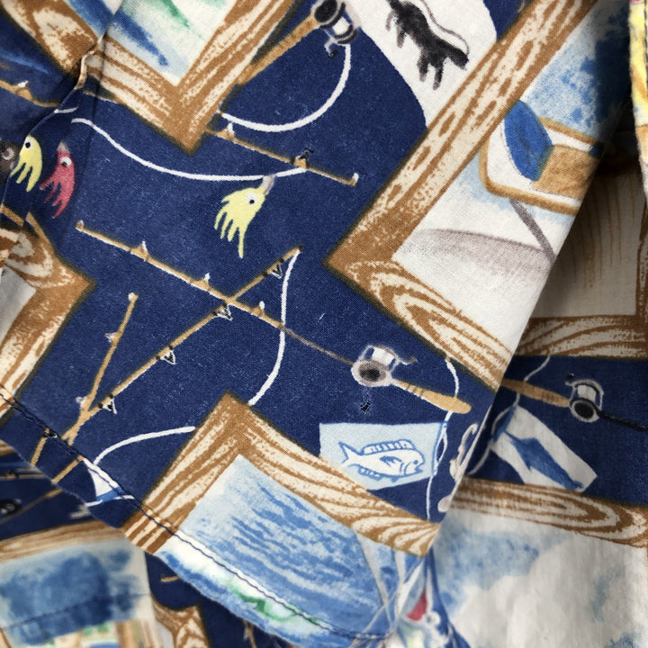80s-90'S Reyn Spooner Diamond Head Tag All-Over Print Aloha Shirt, Boxy Shirt, Men's XXL Equivalent, Vintage cotton blue type Vintage Second Hand