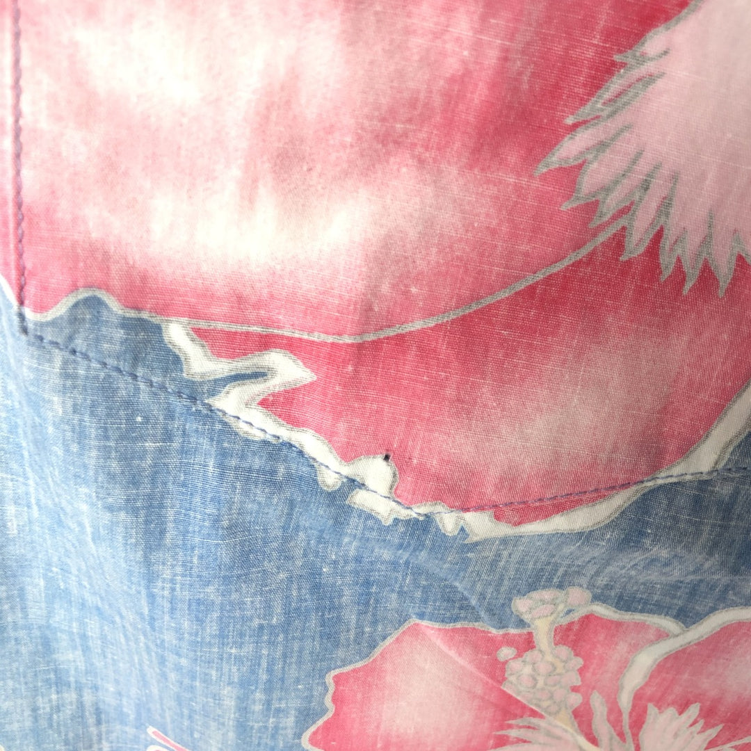 80'S Reyn Spooner Gold Tag Hibiscus Pattern Pullover Button-Down Hawaiian Aloha Shirt Boxy Shirt cotton navy blue type Vintage Second Hand