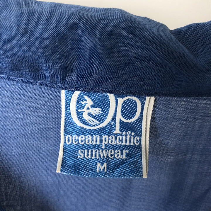 70'S Ocean Pacific surf tag parrot pattern back panel open collar aloha shirt box shirt unclear blue type Vintage Second Hand