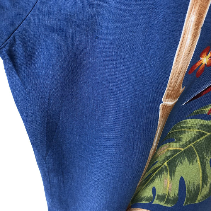 70'S Ocean Pacific surf tag parrot pattern back panel open collar aloha shirt box shirt unclear blue type Vintage Second Hand