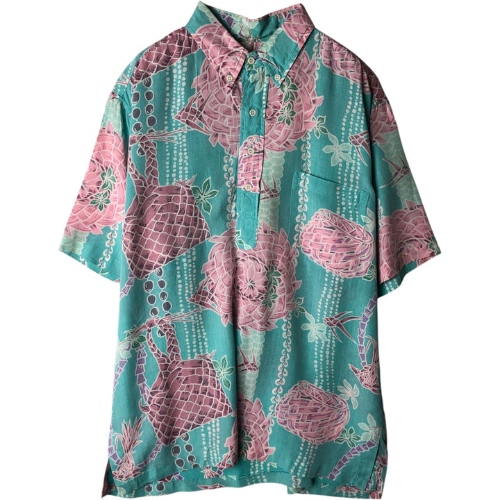 90'S Reyn Spooner Swimsuit Bikini Tag All-over Print Pullover Button-down Rayon Aloha Shirt Boxy Shirt Rayon turquoise blue Vintage Second Hand