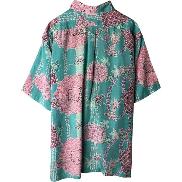 90'S Reyn Spooner Swimsuit Bikini Tag All-over Print Pullover Button-down Rayon Aloha Shirt Boxy Shirt Rayon turquoise blue Vintage Second Hand