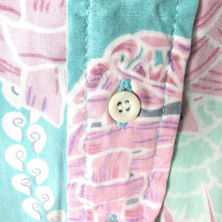 90'S Reyn Spooner Swimsuit Bikini Tag All-over Print Pullover Button-down Rayon Aloha Shirt Boxy Shirt Rayon turquoise blue Vintage Second Hand