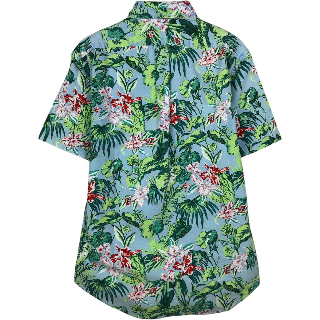 Ralph Lauren Slim Fit All-Over Print Hibiscus and Leaf Pattern Button-Down Hawaiian Aloha Shirt, Men's Size M (approx.) cotton Blue type light blue Vintage Second Hand