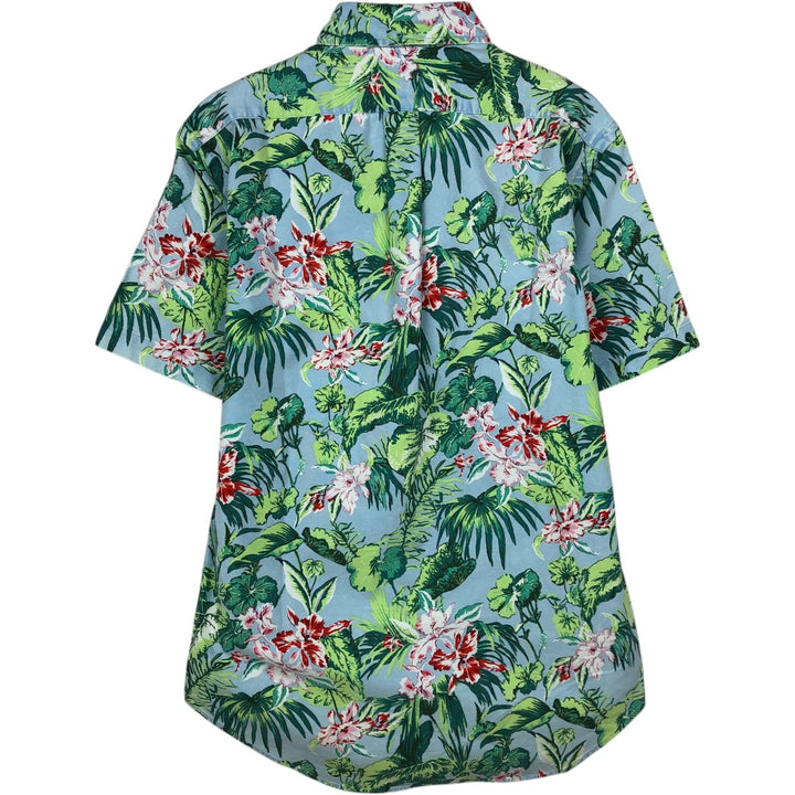 Ralph Lauren Slim Fit All-Over Print Hibiscus and Leaf Pattern Button-Down Hawaiian Aloha Shirt, Men's Size M (approx.) cotton Blue type light blue Vintage Second Hand