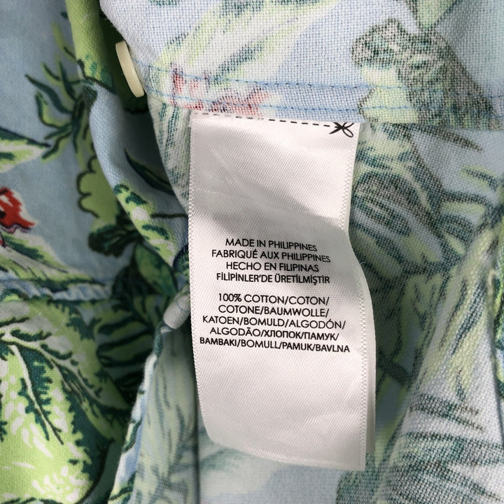 Ralph Lauren Slim Fit All-Over Print Hibiscus and Leaf Pattern Button-Down Hawaiian Aloha Shirt, Men's Size M (approx.) cotton Blue type light blue Vintage Second Hand