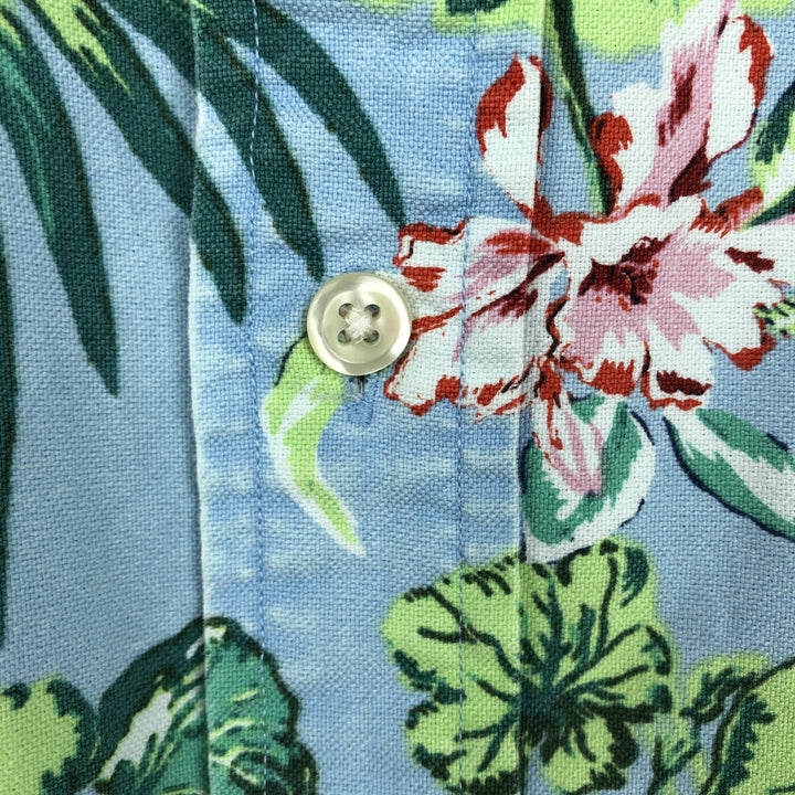 Ralph Lauren Slim Fit All-Over Print Hibiscus and Leaf Pattern Button-Down Hawaiian Aloha Shirt, Men's Size M (approx.) cotton Blue type light blue Vintage Second Hand