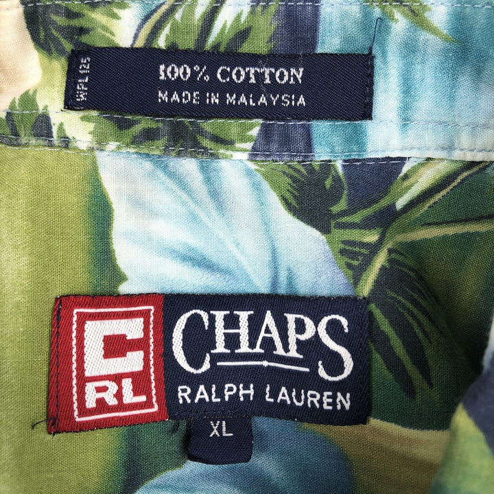 Ralph Lauren CHAPS Hawaiian Aloha Shirt, Men's Size XL, All-over Leaf Pattern (Palm Tree Print), Button-Down Style. cotton Blue type light blue Vintage Second Hand