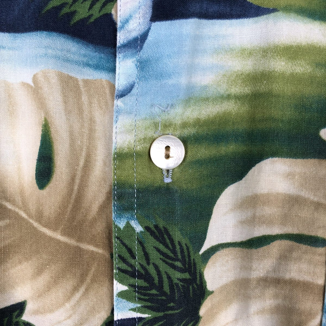 Ralph Lauren CHAPS Hawaiian Aloha Shirt, Men's Size XL, All-over Leaf Pattern (Palm Tree Print), Button-Down Style. cotton Blue type light blue Vintage Second Hand