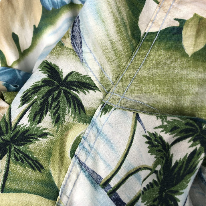 Ralph Lauren CHAPS Hawaiian Aloha Shirt, Men's Size XL, All-over Leaf Pattern (Palm Tree Print), Button-Down Style. cotton Blue type light blue Vintage Second Hand