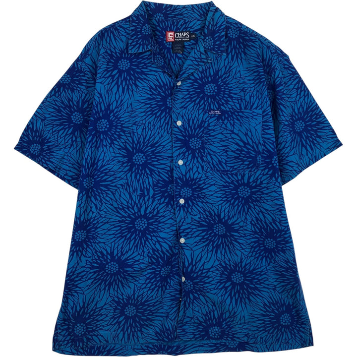 Ralph Lauren CHAPS all-over floral print open-collar Hawaiian Aloha shirt, boxy fit, men's size L (approx.) cotton navy blue type Vintage Second Hand
