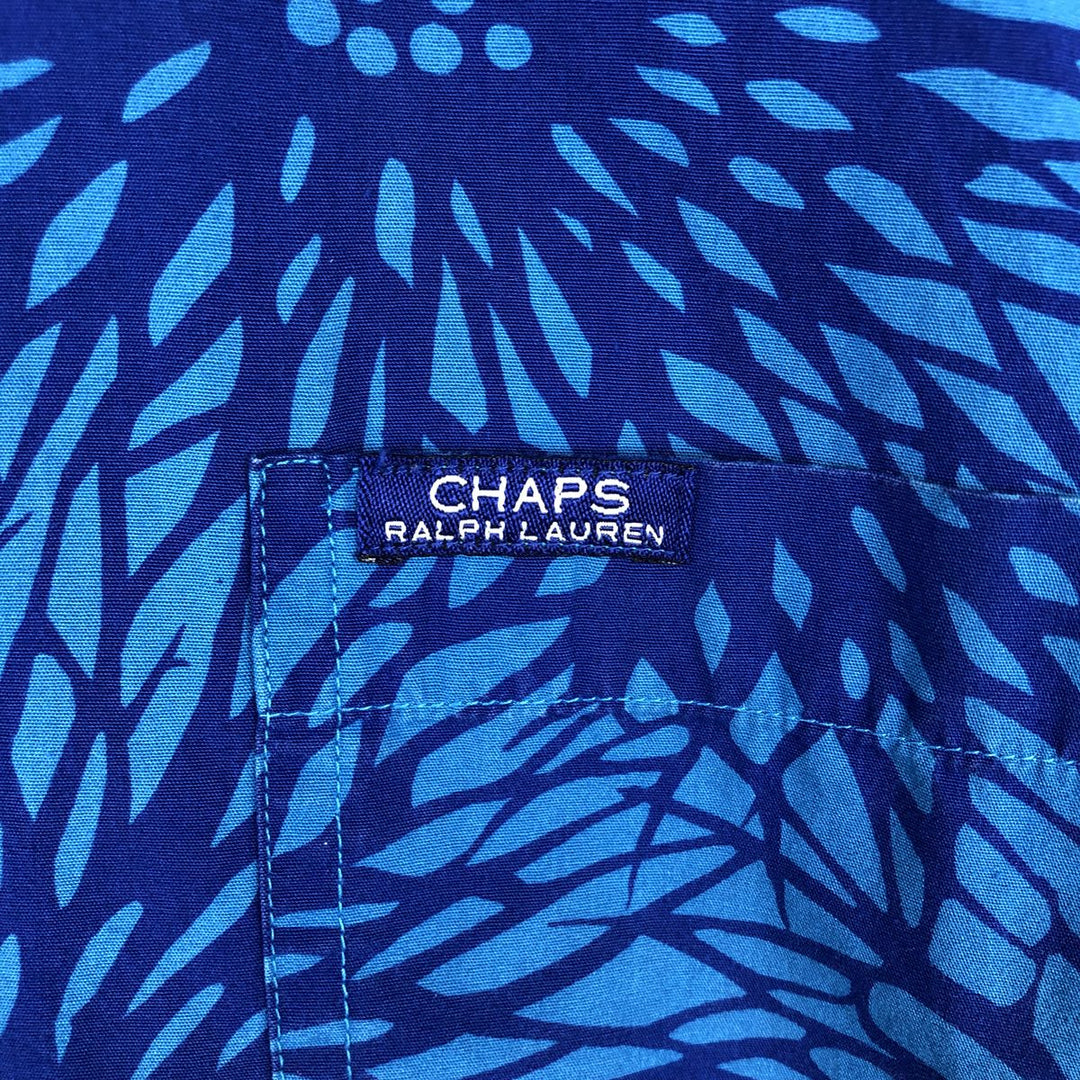 Ralph Lauren CHAPS all-over floral print open-collar Hawaiian Aloha shirt, boxy fit, men's size L (approx.) cotton navy blue type Vintage Second Hand