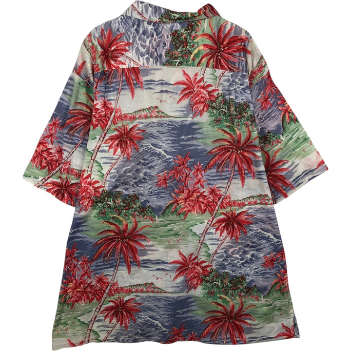 Ralph Lauren x Polo Jeans Company Palm Tree Horizontal Pattern Open Collar Aloha Shirt Boxy Shirt cotton red type Vintage Second Hand