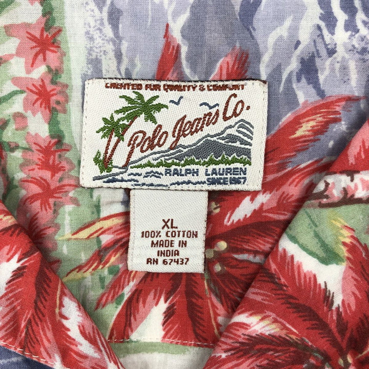 Ralph Lauren x Polo Jeans Company Palm Tree Horizontal Pattern Open Collar Aloha Shirt Boxy Shirt cotton red type Vintage Second Hand