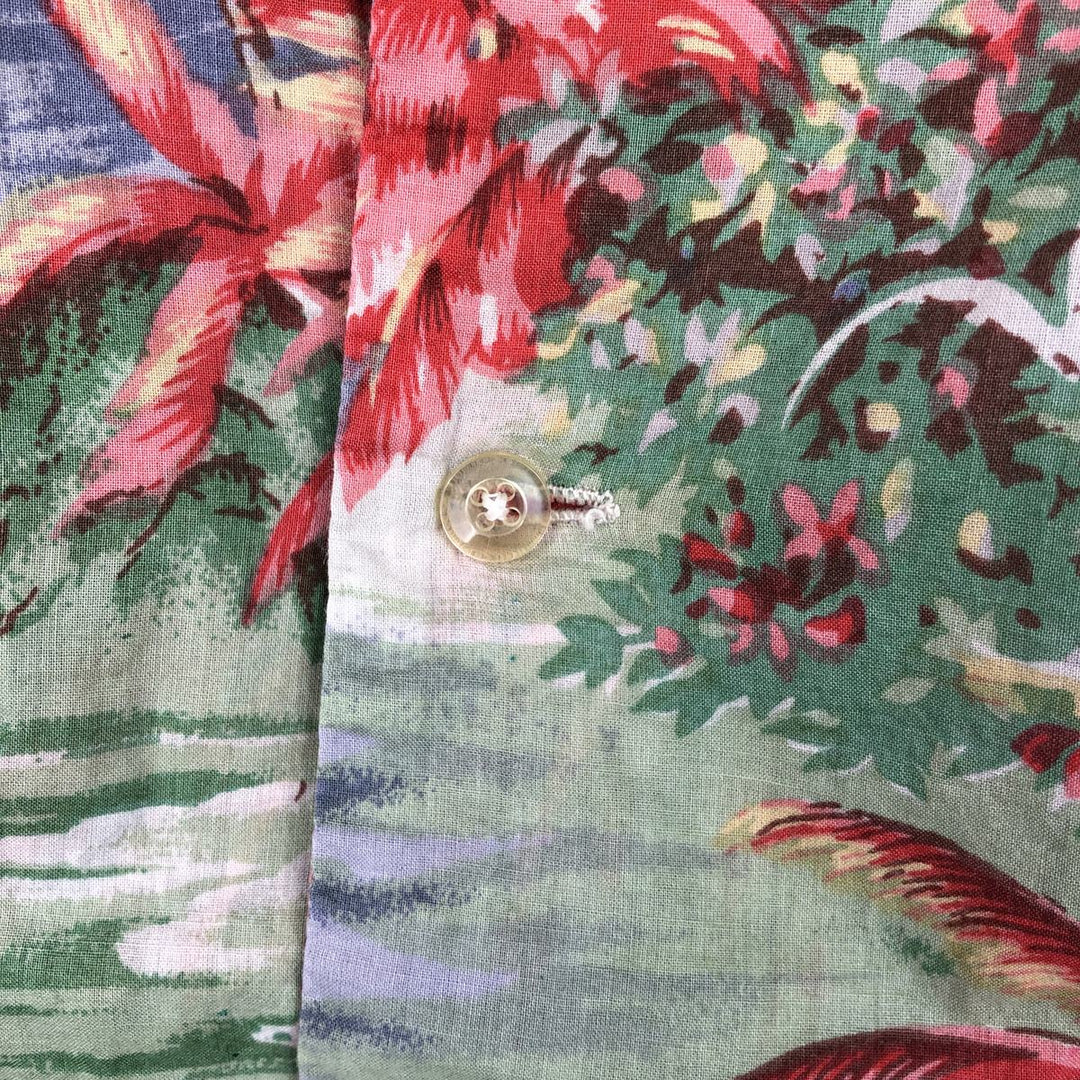 Ralph Lauren x Polo Jeans Company Palm Tree Horizontal Pattern Open Collar Aloha Shirt Boxy Shirt cotton red type Vintage Second Hand