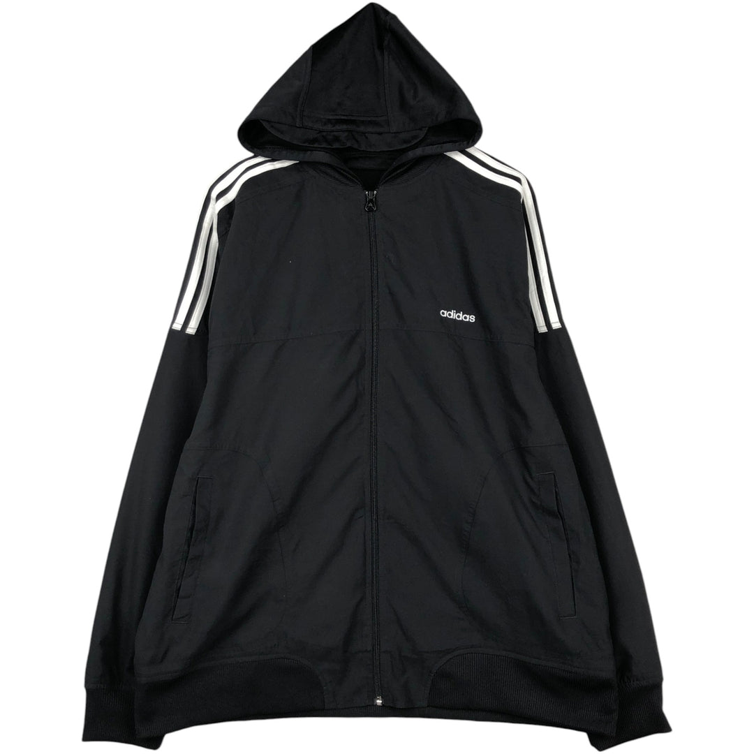 2000'S Adidas hooded windbreaker, men's size L (approx.) polyester black type Vintage Second Hand