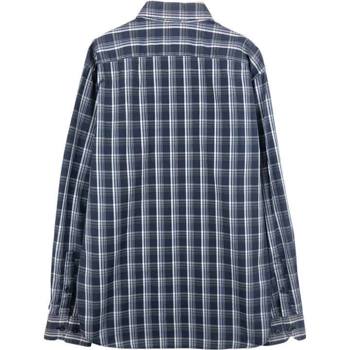 Burberry's Thomas Burberry Long-Sleeve Cotton Check Shirt, Men's Size XL (approx.) cotton navy blue type Vintage Second Hand