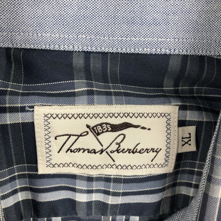 Burberry's Thomas Burberry Long-Sleeve Cotton Check Shirt, Men's Size XL (approx.) cotton navy blue type Vintage Second Hand