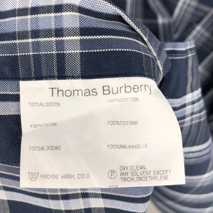 Burberry's Thomas Burberry Long-Sleeve Cotton Check Shirt, Men's Size XL (approx.) cotton navy blue type Vintage Second Hand