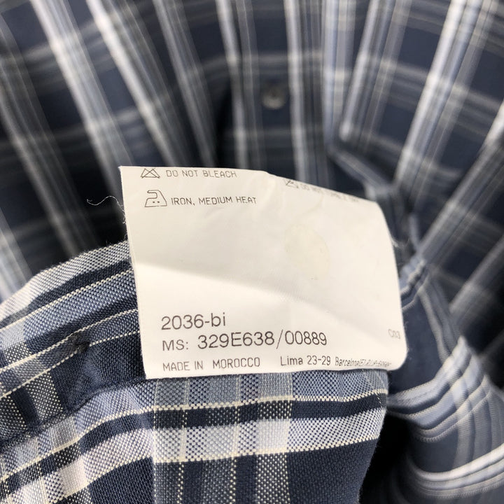 Burberry's Thomas Burberry Long-Sleeve Cotton Check Shirt, Men's Size XL (approx.) cotton navy blue type Vintage Second Hand