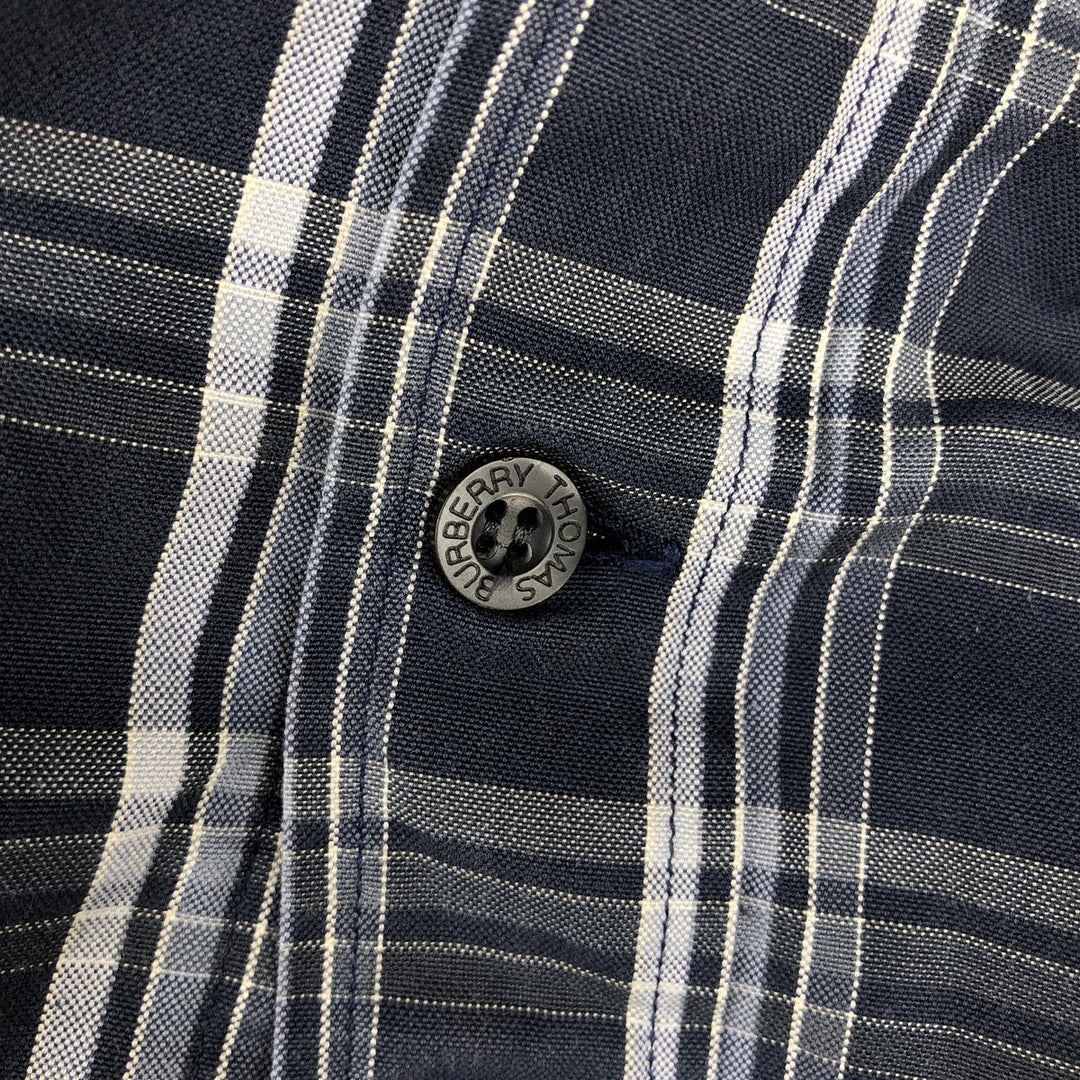 Burberry's Thomas Burberry Long-Sleeve Cotton Check Shirt, Men's Size XL (approx.) cotton navy blue type Vintage Second Hand