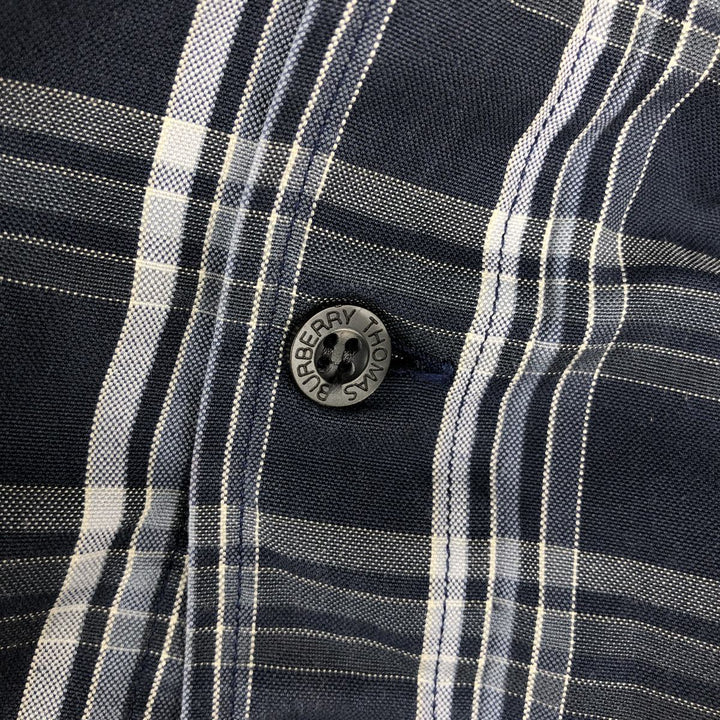 Burberry's Thomas Burberry Long-Sleeve Cotton Check Shirt, Men's Size XL (approx.) cotton navy blue type Vintage Second Hand