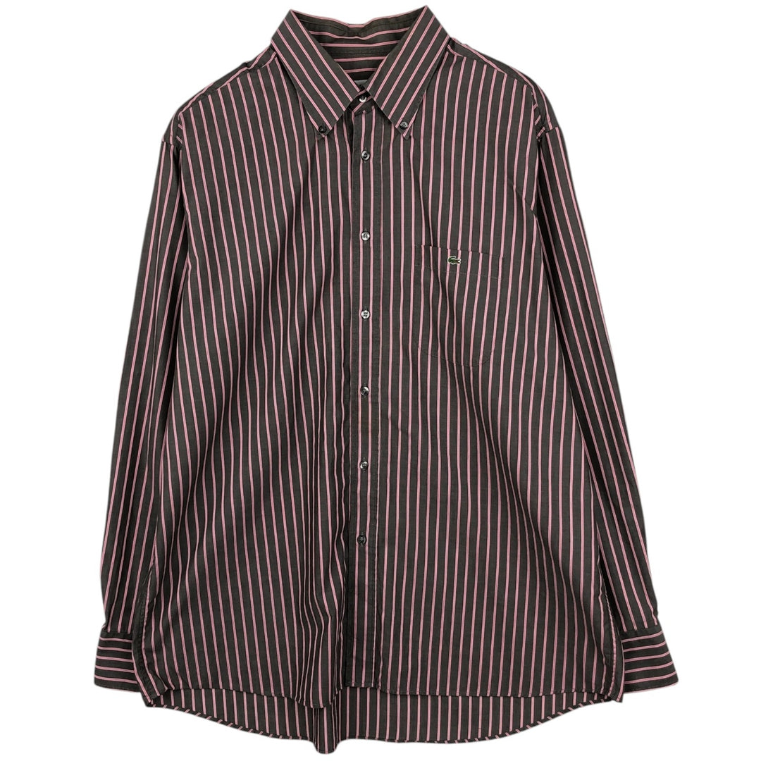 Lacoste Stripe Pattern Long-Sleeve Button-Down Stripe Shirt, Men's Size XL (approx.) cotton Charcoal Vintage Second Hand