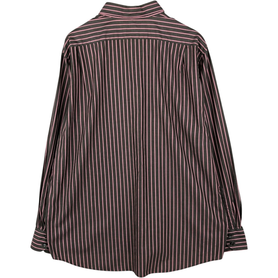 Lacoste Stripe Pattern Long-Sleeve Button-Down Stripe Shirt, Men's Size XL (approx.) cotton Charcoal Vintage Second Hand