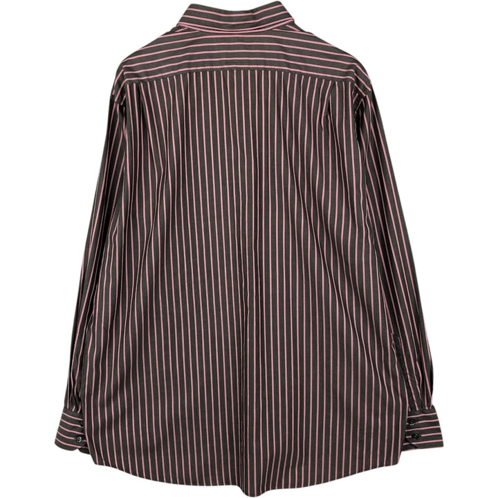 Lacoste Stripe Pattern Long-Sleeve Button-Down Stripe Shirt, Men's Size XL (approx.) cotton Charcoal Vintage Second Hand
