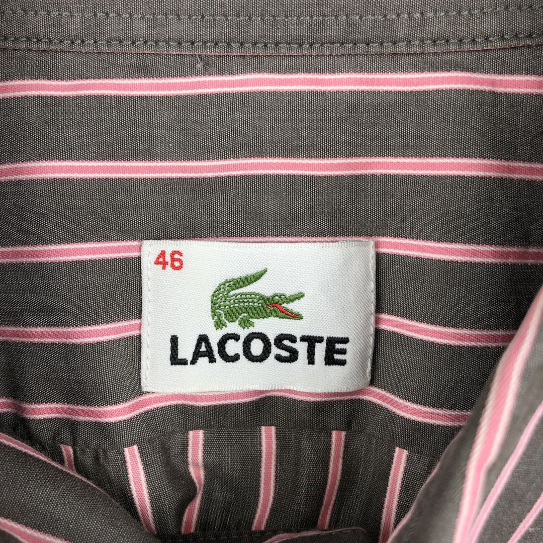 Lacoste Stripe Pattern Long-Sleeve Button-Down Stripe Shirt, Men's Size XL (approx.) cotton Charcoal Vintage Second Hand