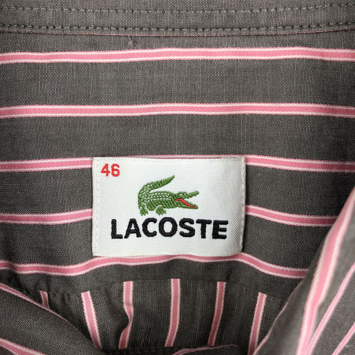 Lacoste Stripe Pattern Long-Sleeve Button-Down Stripe Shirt, Men's Size XL (approx.) cotton Charcoal Vintage Second Hand
