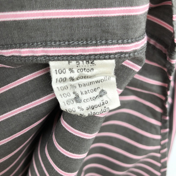 Lacoste Stripe Pattern Long-Sleeve Button-Down Stripe Shirt, Men's Size XL (approx.) cotton Charcoal Vintage Second Hand