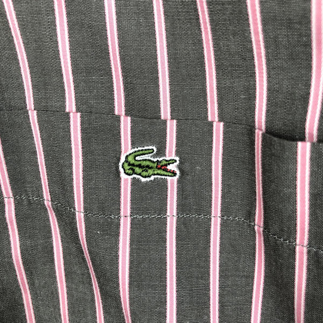 Lacoste Stripe Pattern Long-Sleeve Button-Down Stripe Shirt, Men's Size XL (approx.) cotton Charcoal Vintage Second Hand