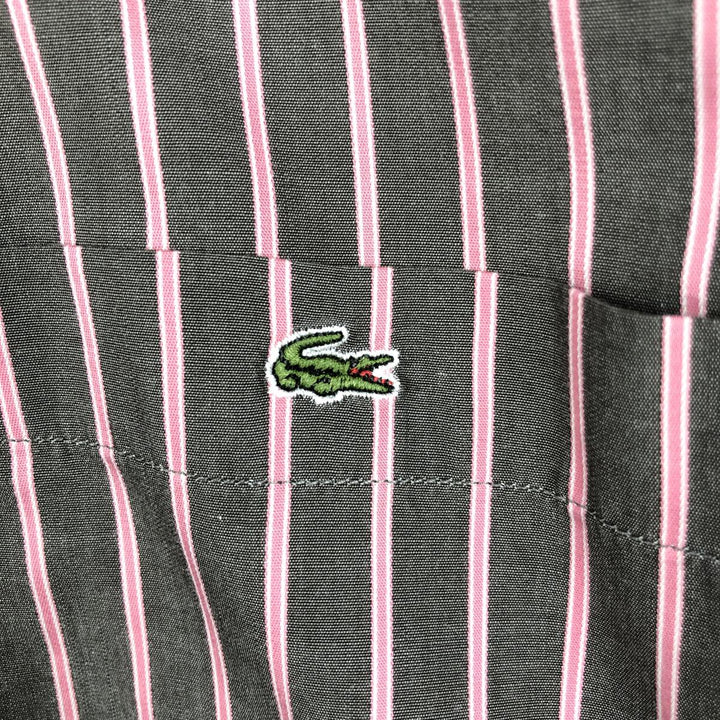 Lacoste Stripe Pattern Long-Sleeve Button-Down Stripe Shirt, Men's Size XL (approx.) cotton Charcoal Vintage Second Hand