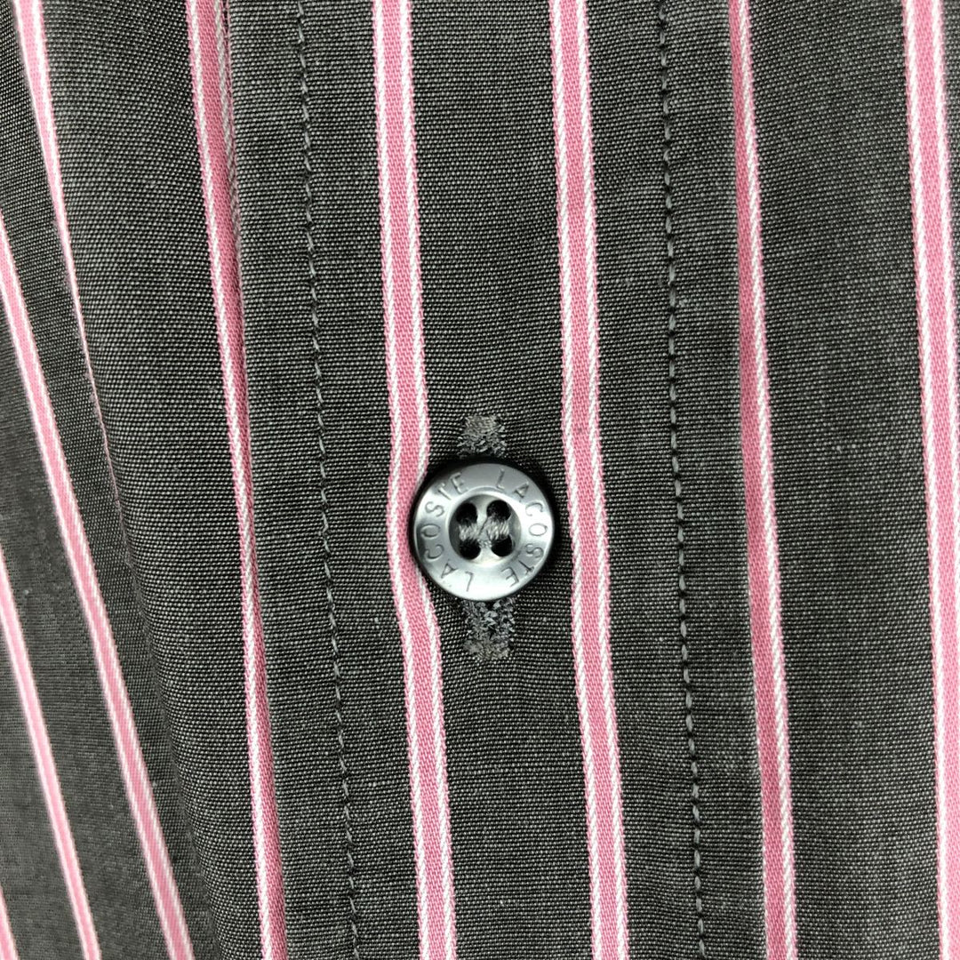 Lacoste Stripe Pattern Long-Sleeve Button-Down Stripe Shirt, Men's Size XL (approx.) cotton Charcoal Vintage Second Hand