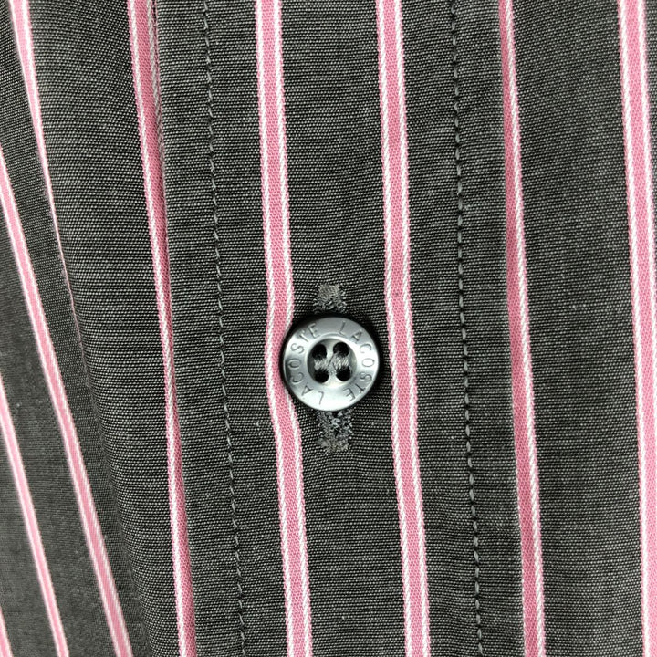 Lacoste Stripe Pattern Long-Sleeve Button-Down Stripe Shirt, Men's Size XL (approx.) cotton Charcoal Vintage Second Hand