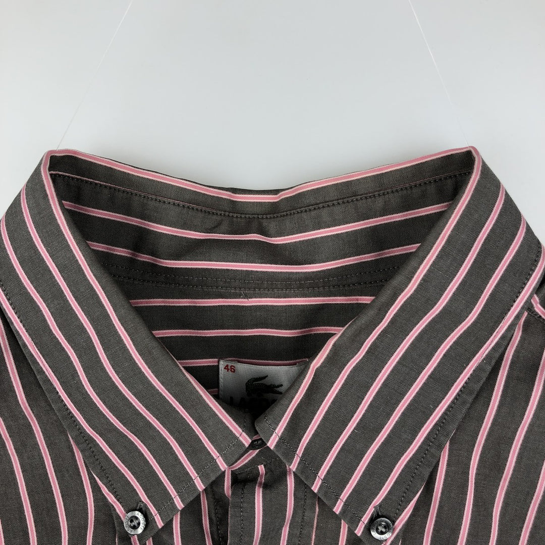 Lacoste Stripe Pattern Long-Sleeve Button-Down Stripe Shirt, Men's Size XL (approx.) cotton Charcoal Vintage Second Hand