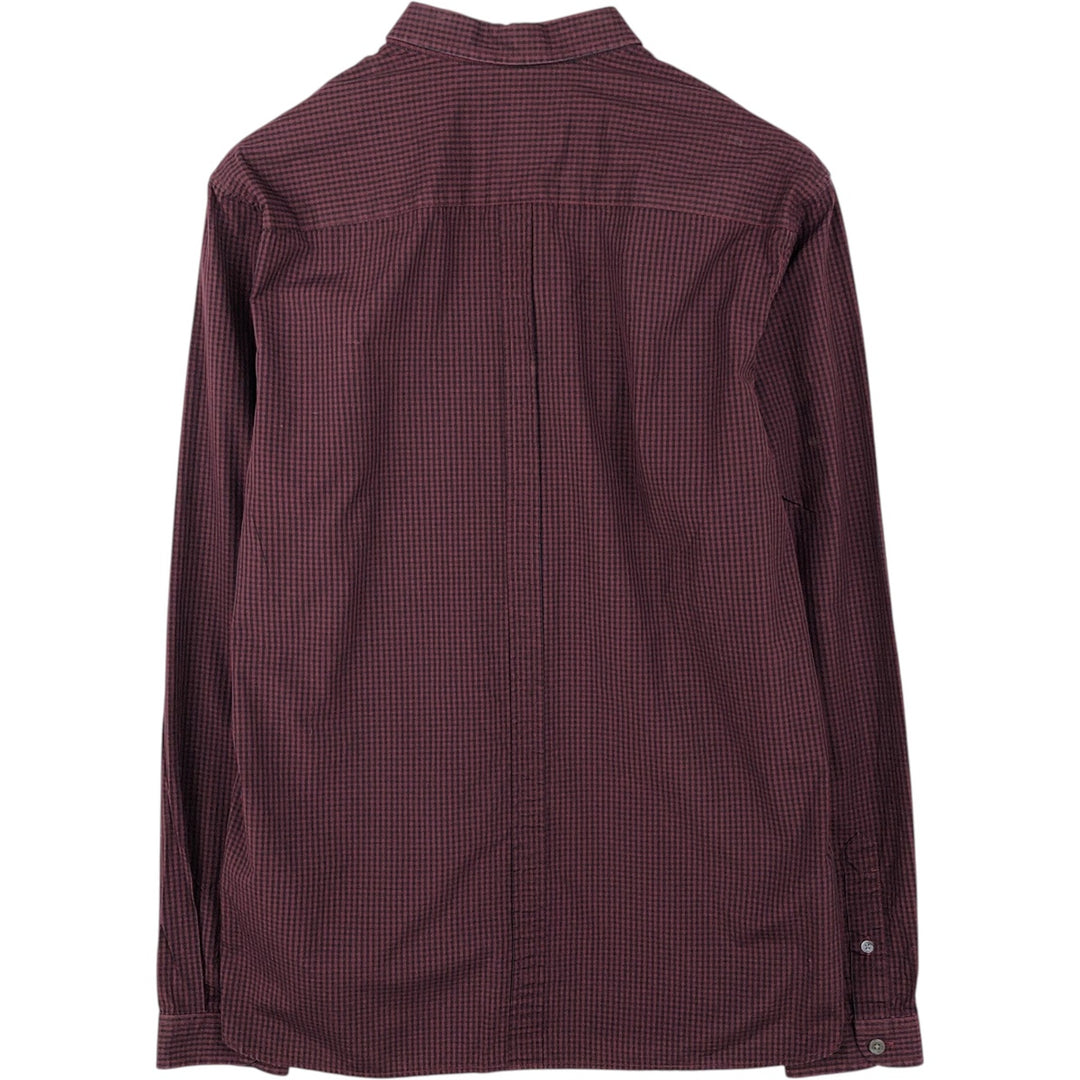 Fred Perry Slim Fit Long-Sleeve Button-Down Check Shirt, Men's Size M (approx.) cotton burgundy type Vintage Second Hand