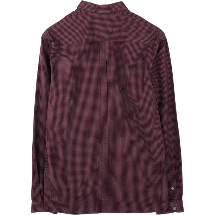 Fred Perry Slim Fit Long-Sleeve Button-Down Check Shirt, Men's Size M (approx.) cotton burgundy type Vintage Second Hand