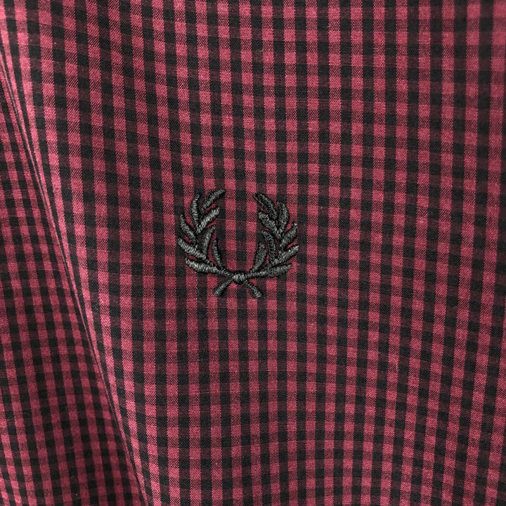 Fred Perry Slim Fit Long-Sleeve Button-Down Check Shirt, Men's Size M (approx.) cotton burgundy type Vintage Second Hand