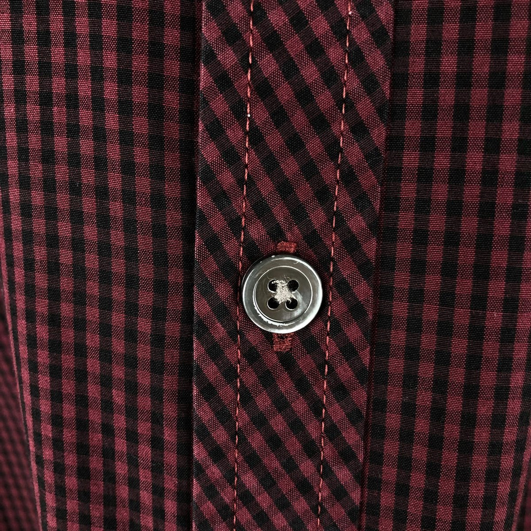 Fred Perry Slim Fit Long-Sleeve Button-Down Check Shirt, Men's Size M (approx.) cotton burgundy type Vintage Second Hand