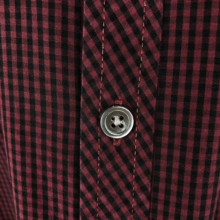 Fred Perry Slim Fit Long-Sleeve Button-Down Check Shirt, Men's Size M (approx.) cotton burgundy type Vintage Second Hand