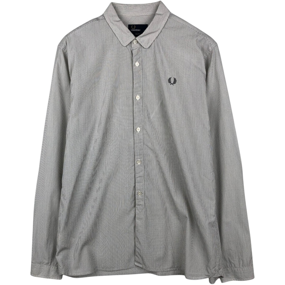 Fred Perry Slim Fit Long-Sleeve Button-Down Striped Shirt (Men's Size L) cotton white type Vintage Second Hand