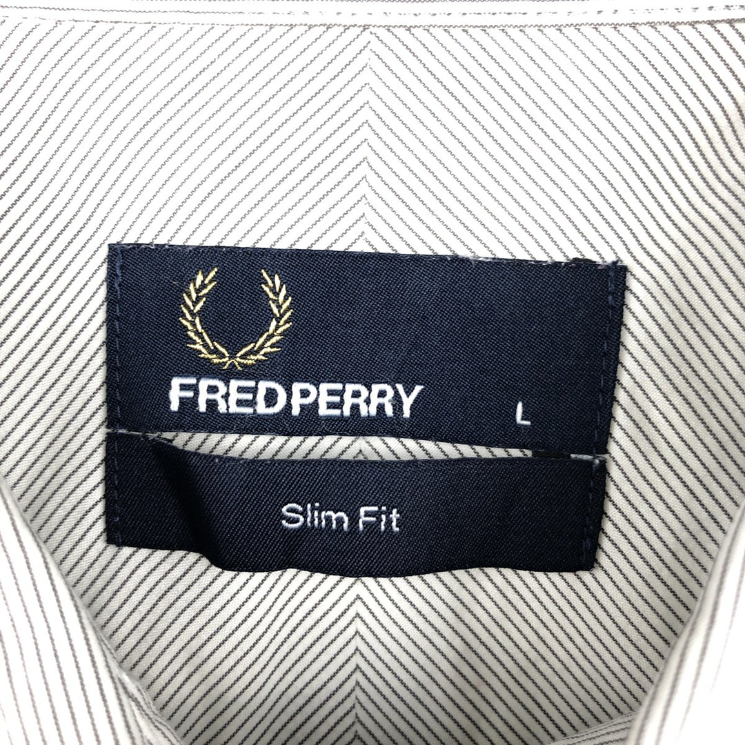 Fred Perry Slim Fit Long-Sleeve Button-Down Striped Shirt (Men's Size L) cotton white type Vintage Second Hand