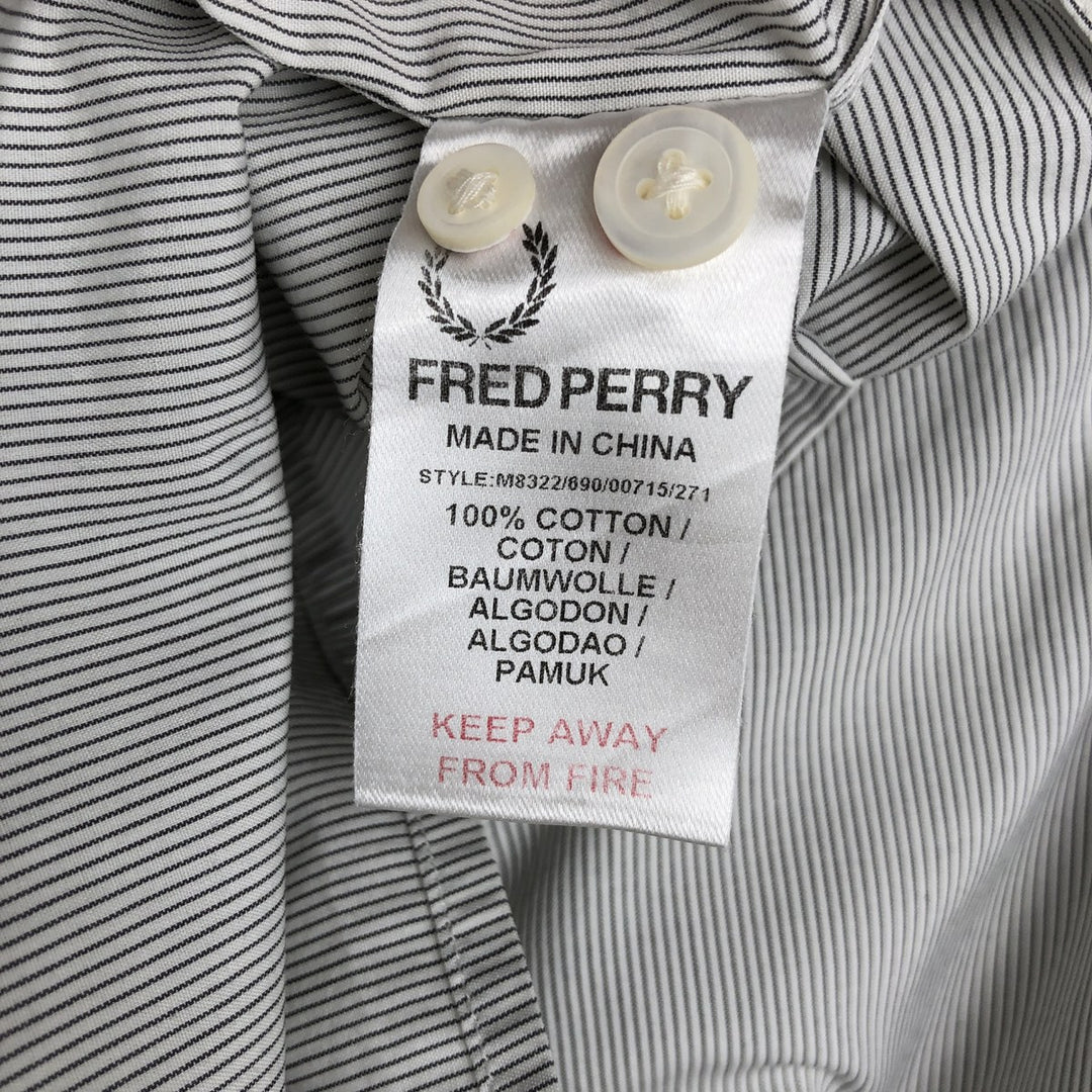 Fred Perry Slim Fit Long-Sleeve Button-Down Striped Shirt (Men's Size L) cotton white type Vintage Second Hand