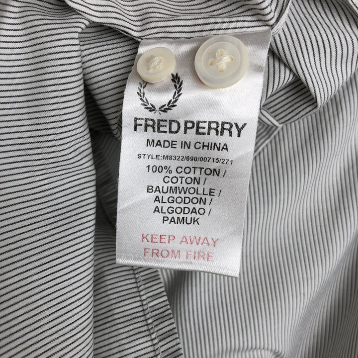 Fred Perry Slim Fit Long-Sleeve Button-Down Striped Shirt (Men's Size L) cotton white type Vintage Second Hand