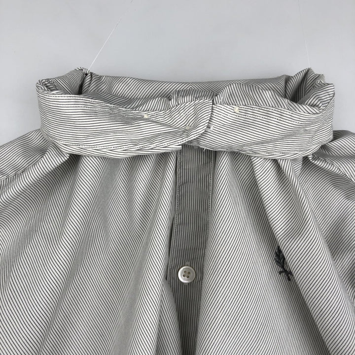 Fred Perry Slim Fit Long-Sleeve Button-Down Striped Shirt (Men's Size L) cotton white type Vintage Second Hand