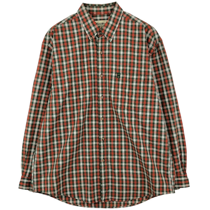 90s~ Eddie Bauer Long Sleeve Button-Down Check Shirt, Men's Size L, Vintage cotton red type Vintage Second Hand