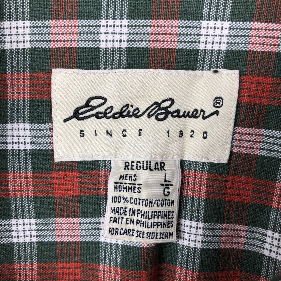 90s~ Eddie Bauer Long Sleeve Button-Down Check Shirt, Men's Size L, Vintage cotton red type Vintage Second Hand